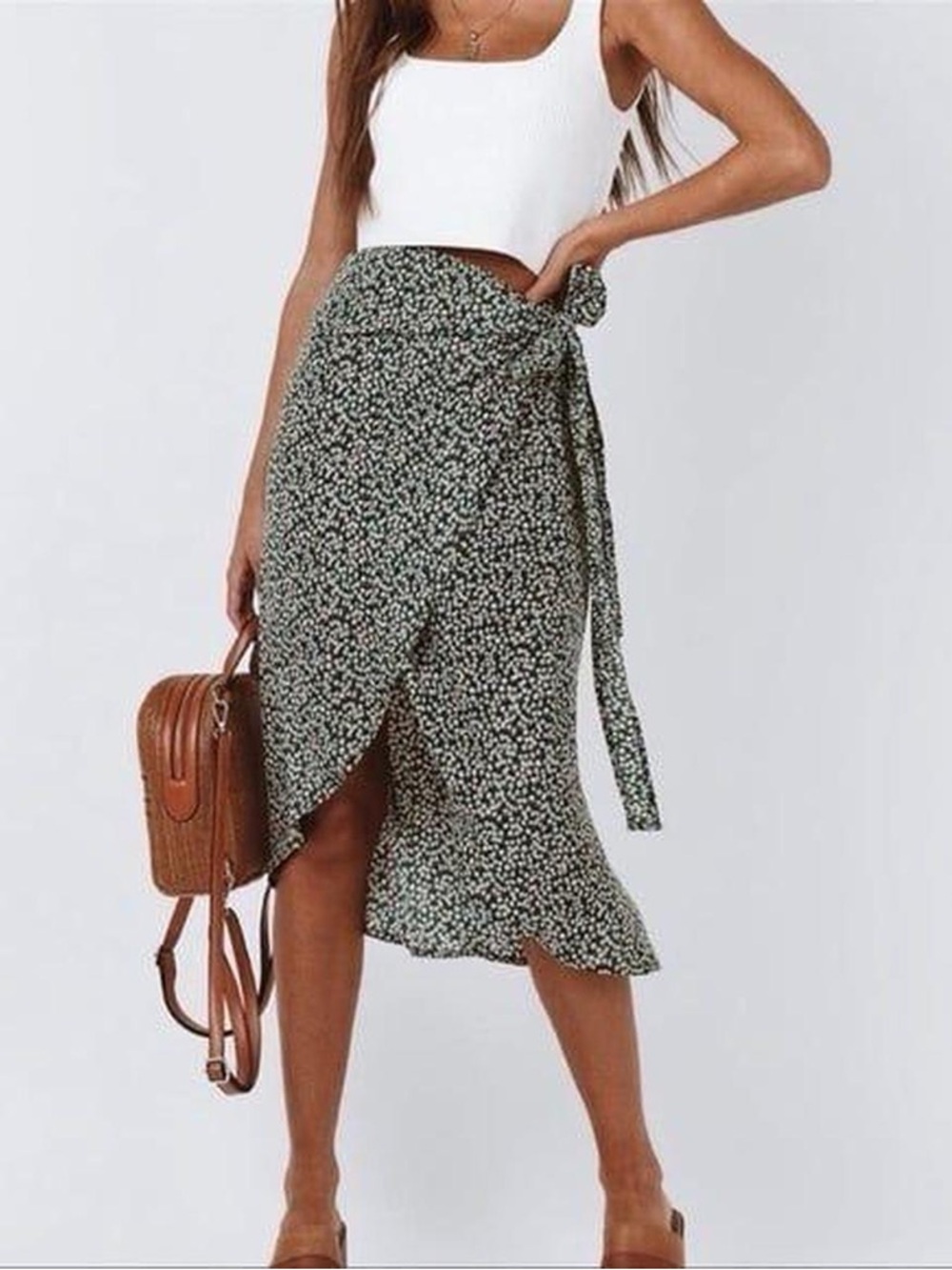 Princess Polly Green Floral Wrap Midi Skirt Size 4